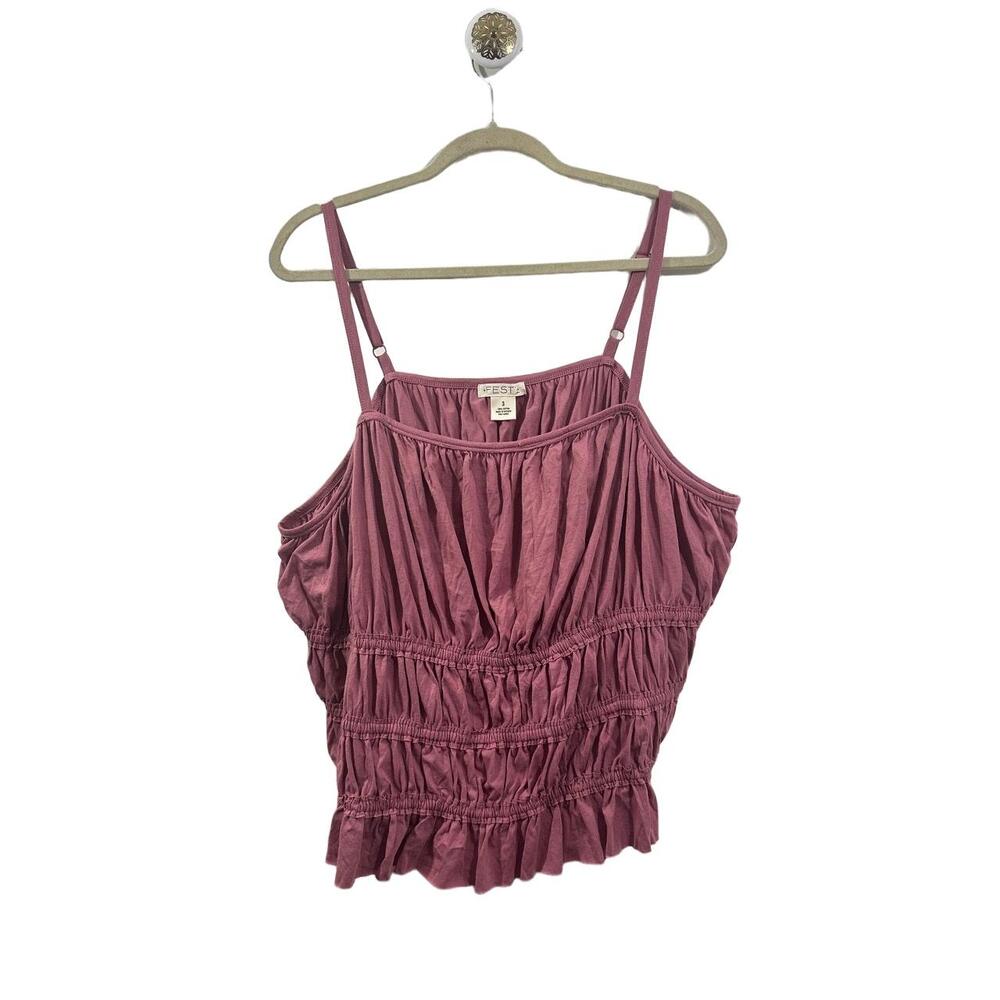 Festi Top Women Plus Size 3 Pink Cami Spaghetti Straps Ruched Ruffle Hem Cropped